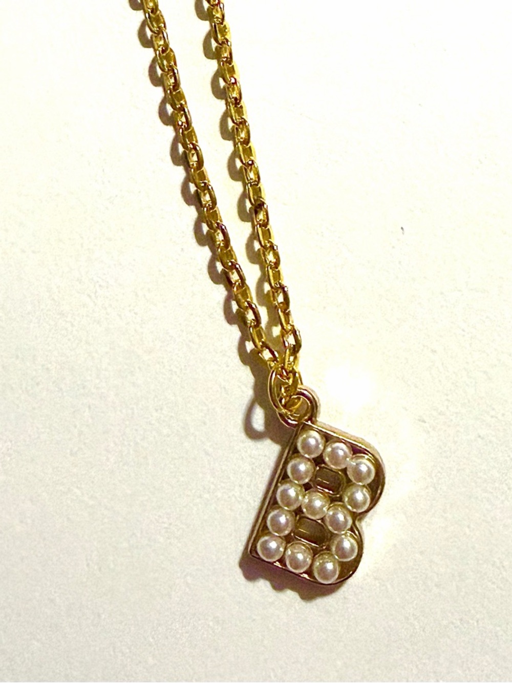 Letter B Pearl Gold Pendant Necklace